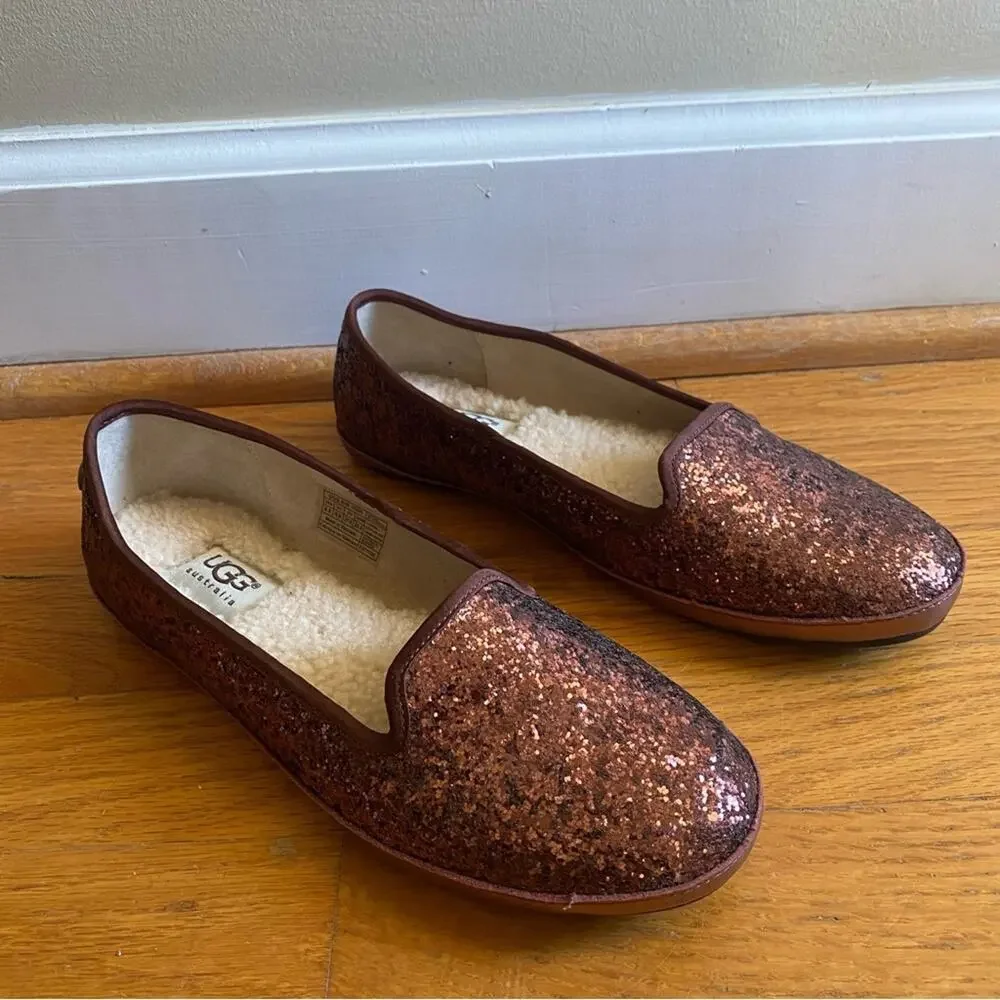 UGG Australia | Alloway Glitter Flats Loafers Slip-on Chocolate Red Size 6.5